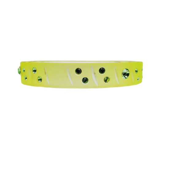 Lime Green Acrylic Bangle Neon Matte Green Rhinestone Bracelet Crystal Plastic - Picture 1 of 7